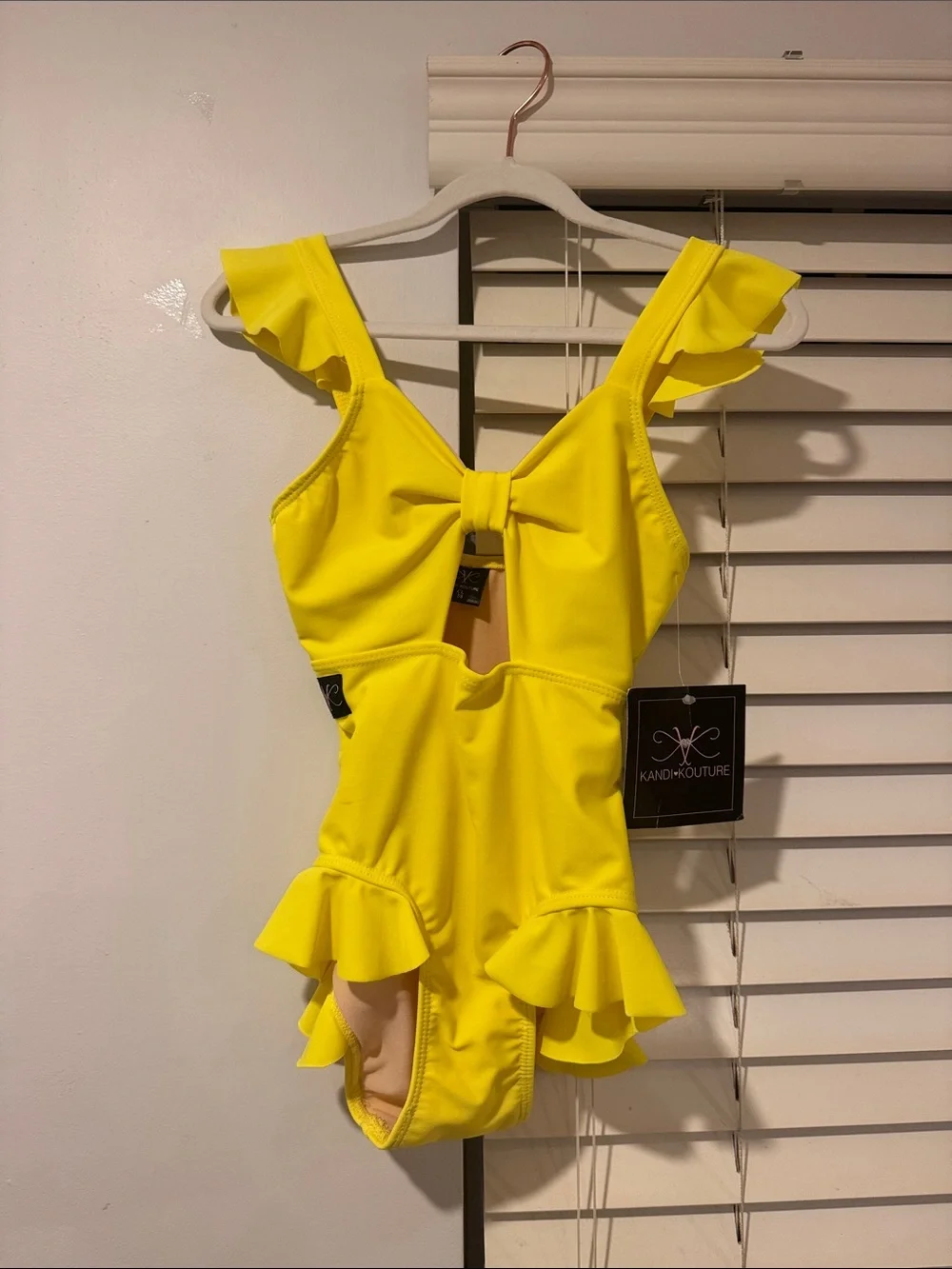 KandieKouture Girls' Yellow Ruffle Dance Leotard